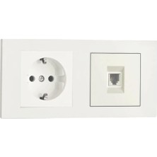 Grano Beyaz 2'li Set Topraklı Priz ve Telefon Nümeris Cat3 Set