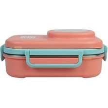 Bento 1100ML Lunchbox Tek Katlı 3 Bölmeli Kaseli Çelik Sefer Tası Yemek Kutusu (Turuncu-Turkuaz)