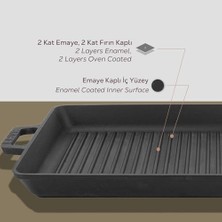 Metal Demir Saplı Döküm Izgara Tava, 24X45 cm