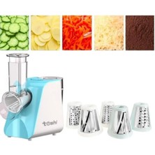 Çok Fonksiyonlu Rende, 5 Değiştirilebilir Bıçak, Elektrikli Mutfak Doğrayıcı, Mavi-Beyaz