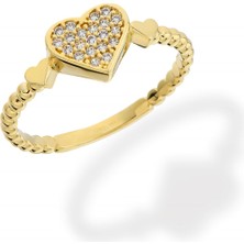 Oroline Kuyumculuk 8 Ayar Altın Kalpli Taşlı Yüzük