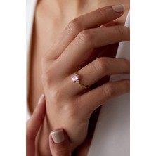 Oroline Kuyumculuk 8 Ayar Pembe Oval Taşlı Zarif Kadın Altın Yüzük