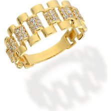 Oroline Kuyumculuk 14 Ayar Altın Taşlı Kordon Detaylı Minimal Yüzük