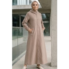 Kapüşonlu Tam Boy Kaşe Kaban 0234-01 Vizon
