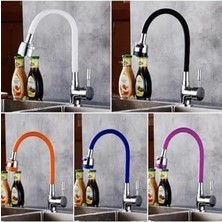 Oynar Başlıklı Spiral Renkli Kubar Lavabo, Mutfak Esnek Musluk Borusu Silikon Musluk Başlığı