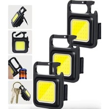 3 Adet LED Anahtarlıklı Metal Kasa El Şişe Açacağı Usb’li Şarj Edilebilir Cep Boy Cob 800MAH