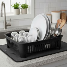 Portatif Kaşıklık Bölmeli Bulaşıklık | Tezgah Üstü Bulaşık Kurutmalık | 4 Renk Seçeneği | Dayanıklı Abs Plastik Malzeme (42X33X12CM) (Siyah)