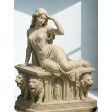 Yaratıcı Sanatlar Atölyesi Aslanlı Babil Kraliçesi Heykeli Dekoratif El Yapımı Heykel Biblo 25 cm El Yapımı