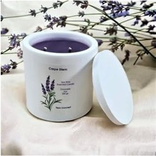 Tiem  Dekoratif Lavanta Kokulu Beyaz Renkli Saksılı ve Kapaklı Soya Mum