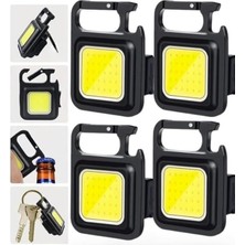 4 Adet LED Anahtarlıklı Metal Kasa El Şişe Açacağı Usb’li Şarj Edilebilir Cep Boy Cob 800MAH