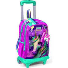 Işıklı Tekerlekli Pembe Su Yeşili Çekçek Okul Çantası - Kız Çocuk