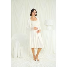 Monamise Kadın, Ekru, %94 Viskon %6 Elastan, Dantelli, Önü Düğmeli, Emzirme Özl. Hamile/lohusa Sabahlık Tk