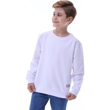 CQCQ Basic Erkek Çocuk Beyaz 2 İplik Sweatshirt Rahat Kalıp %100 Pamuk Günlük