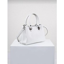 Kadın 3 Bölmeli Beyaz Omuz ve Kol Çantası