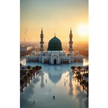 Myphotostation Peygamber Camii Medine Dekoratif Temperli Cam Tablo, Modern Uv Baskılı Duvar Tablosu, Salon ve Ofis Için Şık Duvar Dekoru