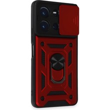 CP120 Vivo Y36 Kılıf Pars Lens Yüzüklü Silikon - Kırmızı Modern Asır (3927)