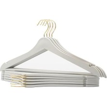 24 Adet Beyaz Ahşap Görünümlü Plastik Askı Kıyafet Elbise Gömlek Askısı Kancalı