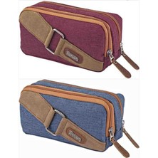 Brons Tokalı Kot Kumaş Çift Gözlü Kalem Çantası Kalemlik BR-3241