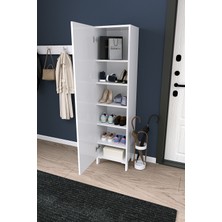 Dekorfim Beyaz Çok Raflı Kapaklı Ayakkabılık Modern Ayakkabı Dolabı Portmanto Yanı Düzenleyici Dolap