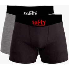 Softy 2’li Erkek Pamuk Boxer Seti Siyah Gri  – Rahat Kesim %100 Pamuk Nefes Alabilen Penye Iç Giyim M