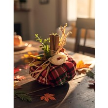 Florivya Design Ekose Kumaşlı El Yapımı Balkabağı Sonbahar Masa Dekoru