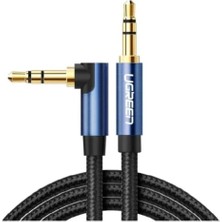 90 Derece L Tipi 3.5 mm Aux Ses Kablosu Mavi 2 Metre