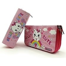 Kalem Kutusu Kedi Desenli Organizer Kalemkutu Vegan Deri Üç Bölmeli Kalemlik