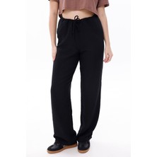 La Pante Beli Lastikli Bağcıklı Dokuma Mavi Pantolon