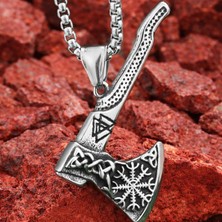 Viking Balta Kolye Paslanmaz Çelik Norse Sembollü Erkek Kolye
