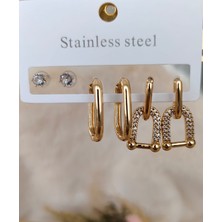 Tuel Gold Şık Tasarımlı Çelik Çoklu Küpe