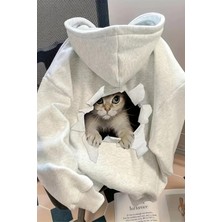 Oksit Caty 2025 Kedi Sırt Baskılı Içi Pamuklu Unisex Sweatshirt