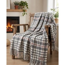 Dinarsu Cozy Life Pamuklu Püsküllü Skoç Tv Battaniyesi Maria Yeni Pembe Gri 130 x 170 cm