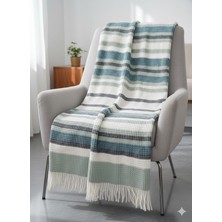 Merinos Cozy Pamuklu Püsküllü Skoç Tv Battaniyesi Cunda Yeşili 130 x 170 cm