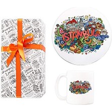 Simgeleri Tasarımlı Kupa Fincan ve Mouse Pad Seti 20 x 20 cm