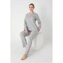 Confeo Kadın Penye Interlok Patlı Uzunkol Pijama Takım