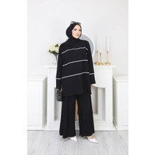 Sefa Merve Sandy Çizgili Tunik Pantolon Ikili Takım 5800-02 Siyah