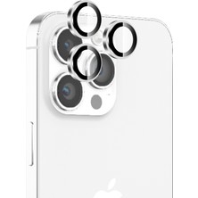 Bix iPhone 15 / 15 Pro Max Safir Lens Koruyucu 3D Kamera Camı 9h Premium Lens Kapağı Beyaz Titanyum