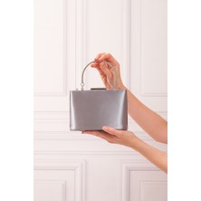 Roza Çanta Kadın Platin Saten Abiye Clutch Portföy Çantası