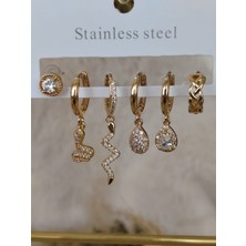 Tuel Gold Yılan Detaylı Zirkon Taşlı Çelik Küpe