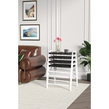 ED Efelez Design Zigon Sehpa , Aden 4'lü Tepsi Zigon Sehpa Takımı Beyaz Metal - Siyah Mermer Tabla