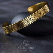 Design Ottoman Kuyumculuk Gravür Gümüş Erkek Kelepçe Bileklik Sarı Yaldız Kaplama