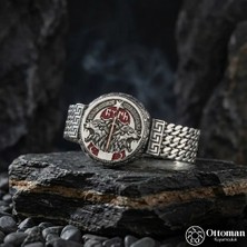Design Ottoman Kuyumculuk Göktürkçe Yazılı Gümüş Erkek Bileklik