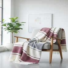 Dinarsu Cozy Life Pamuklu Püsküllü Skoç Tv Battaniyesi Vera Bordo 130 x 170 cm