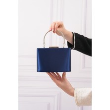 Roza Çanta Kadın Lacivert Saten Abiye Clutch Portföy Çantası