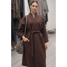 Mare Butik Kuşaklı Cepli Modern Kaban Kahverengi
