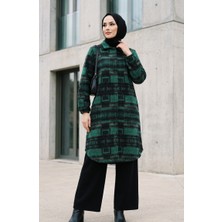 Sefa Merve Desenli Düğmeli Oduncu Kışlık Tunik 2503-01 Zümrüt Yeşili Siyah