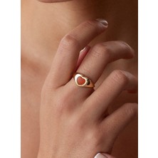 Oroline Kuyumculuk 14 Ayar Mineli Kalp Desenli Şık Kadın Altın Yüzük