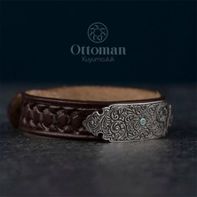 Design Ottoman Kuyumculuk Deri Detaylı Gümüş Erkek Bileklik