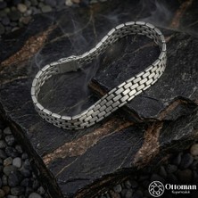 Design Ottoman Kuyumculuk Blok Dokulu 925 Ayar Gümüş Erkek Bileklik