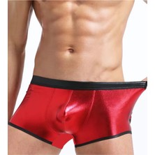 Beruflic Fantezi Deri Görünümlü Kırmızı Erkek Boxer Tanga BC4506